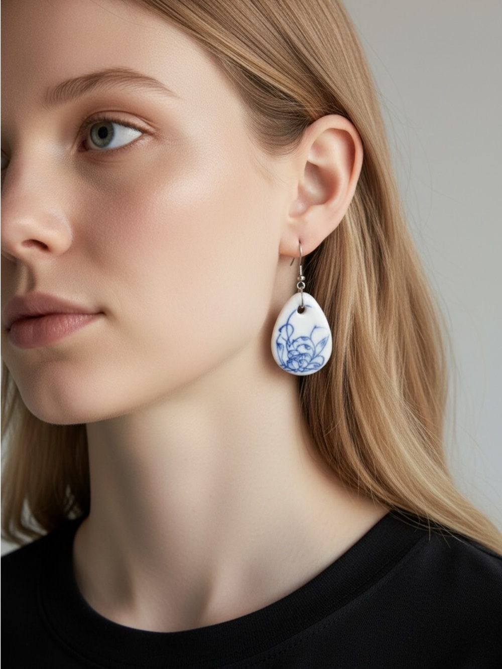 10/10 Blue Floral Ceramic Teardrop Earrings - Women Jewelry